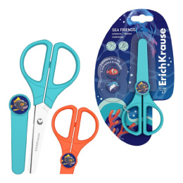 Ножницы 13 см ErichKrause Sea Friends Protect, с пластиковым чехлом и наклейками, ассорти 60876