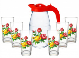 Набор стеклянный  7 предметов (кувшин + 6 стаканов) Роза, в п/у Декостек 1607/6-Д