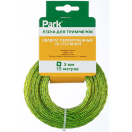 Леска для триммера квадратная перекрученная со стержнем 3,0мм, 15м, на подвесе Park 990623