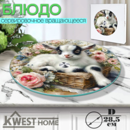 Блюдо стеклянное круглое вращающееся 285мм Символ года 2027, в инд/у Kwest Home 105-9711
