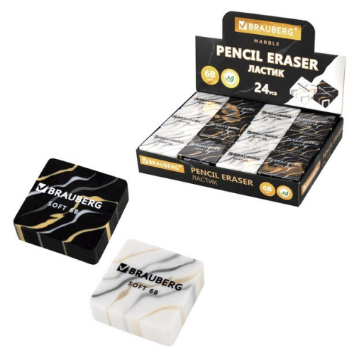 Ластик Brauberg Marble 34х34х11мм, ассорти 272726