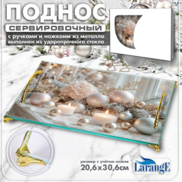 Поднос стеклянный прямоугольный с металлическими ручками и ножками 20,6х30,6см Символ года 2027, в инд/у Larange 110-954