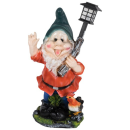 Фигурка садовая из полистоуна-фонарь Гном с фонарем и петухом 39х24х61см Park 169415