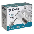 Миксер электрический 400Вт, 5 скоростей, "Турбо", 4 насадки, белый Delta DL-5077