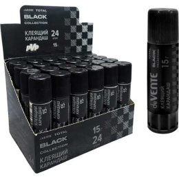 Клей-карандаш 15г Devente Total Black, быстросохнущий, в картонном дисплее 4042503
