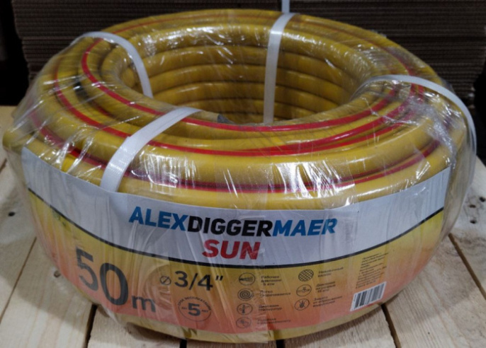 Шланг поливочный ПВХ армированный Sun 3/4" (19мм) 50м, 3-х слойный AlexDiggerMaer AD121950