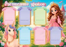 Расписание уроков А4 Для девочек. Принцесса РБН-004