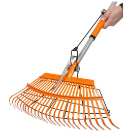 Грабли веерные раздвижные 25 зубьев металлические, алюминиевый телескопический черенок, с захватом Leonord 332041