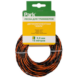Леска для триммера двухкомпонентная квадратная перекрученная 3,0мм, 15м, Зебра Park 990665
