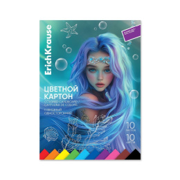 Картон цветной 10 листов 10 цветов А4 Aquamarine, на клею 65627