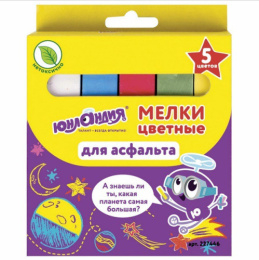 Мелки цветные  5 цветов  5шт. Юнландия Юнландик и Космос, квадратные, для асфальта 227446