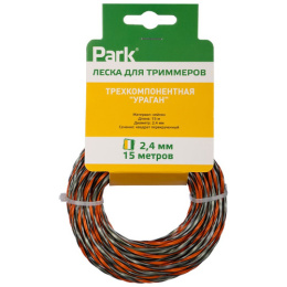 Леска для триммера трехкомпонентная квадратная перекрученная 2,4мм, 15м, Ураган Park 990670