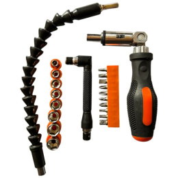 Отвертка реверсивная с шарниром с набором бит и головок 21 предмет, гибкий удлинитель Park 109103