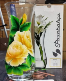 Ваза для цветов стеклянная клеш h-26см d-12см Flora эконом роспись, в п/у Красота стекла 066/92