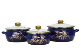 Эмаль набор посуды Магн 3 предм. кастрюли сферические со стеклян. крышками 2л, 3л, 4л Золотая Нива, кобальтовый Эмаль Магнитогорск 10С-324/9