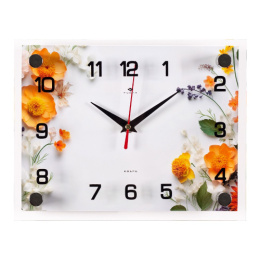 Часы настенные прямоугольные 26 х 20см Цветочная фантазия Рубин 2026-055