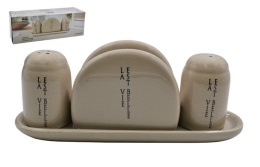 Набор для специй + салфетница керамический (доломит) 3 предмета на подставке Жизнь прекрасна, в п/у Lavenir HC415-N118