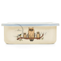 Лоток эмалированный 1,0л с пластик. крышкой с декором Совы Эстет ЭТ-75135