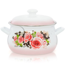 Кастрюля эмалированная Розы и кофе 4,5л грушевидная с металл. крышкой Эстет ЭТ-71603