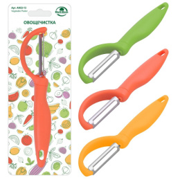 Овощечистка металлическая вертикальная, пластиковая ручка, в ассортименте Мультидом AN53-13