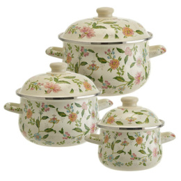 Эмаль набор посуды 3 предм. кастрюли грушевидные с металл. крышками 1,5л, 2,8л, 3,6л Прованс Metalloni EM-1641