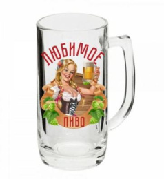 Кружка для пива стеклянная 330мл Любимое пиво, в ассортименте, в п/у Gid Glass D1485/12ch