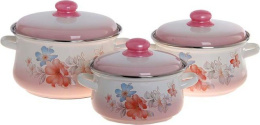 Эмаль набор посуды Магн 3 предм. кастрюли грушевидные с металл. крышками 2л, 3л, 4л Вдохновение Эмаль Магнитогорск 7-302/6
