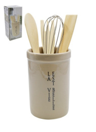 Набор кухонных принадлежностей 5 предметов в керам. (доломит) подставке Жизнь прекрасна, в п/у Lavenir HC150R-N118