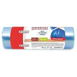 Мешки для мусора 120л 10шт. в рулоне 70х100см прочные 14мкм ПНД голубые Komfi PM121BU