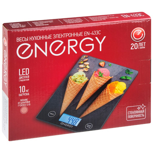 Весы кухонные электронные до 10кг, стеклянные, EN-433C Energy 110074