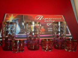 Двойка - набор стеклянный 12 предметов (6 стаканов + 6 стопок) матовый трафарет золото, в п/у Красота стекла 200г/1