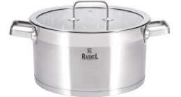Кастрюля из нержавеющей стали  6,0л 240мм стеклянная крышка, Виктория Rashel R-600w