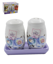 Набор для специй керамический (доломит) 2 предмета на подставке Сиреневый букет, в п/у Lavenir HC400-P85
