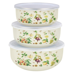 Емкости эмалированные набор 3шт. 0,7л, 1,1л, 1,4л пластик. крышки, с декором Фруктовый сад Appetite BW01-FG
