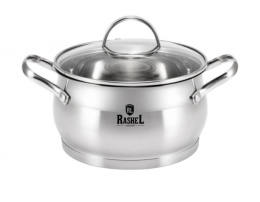 Кастрюля из нержавеющей стали  5,0л 220мм стеклянная крышка, Катрин Rashel R-50А