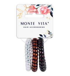 Резинки для волос Monte Vita набор   3шт. пружинка, 5,5см, черный/коричневый/серебристый 457057