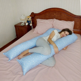 Подушка многофункциональная форма "U" 140х80см (бязь) Звезды голубые 7174/31, в пакете ДомВелл 