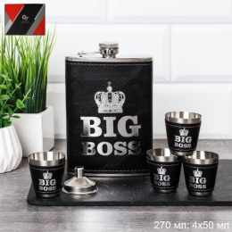 Набор с фляжкой из нержавеющей стали 270мл + 4 стопки 50мл + воронка Big Boss, в коробке FL-243/737026