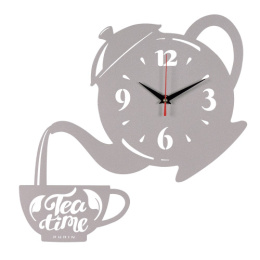 Часы настенные чайник с чашкой 37 х 38см металлические, Время чая, серебро, открытая стрелка Рубин 3738-003