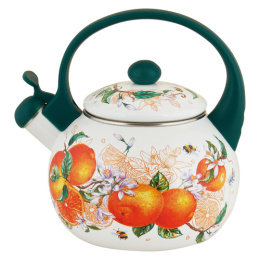 Чайник эмалированный со свистком 2,0л с пластик. ручкой с декором Orange fruit Appetite FT7-OR