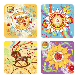 Салфетка сервировочная пластиковая квадратная 31х31см Широкая Масленица, в ассортименте Мультидом FJ51-128