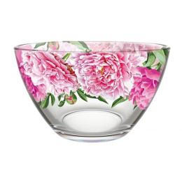Салатник стеклянный большой 190мм/1,5л Пионы Декостек 326/1-Д