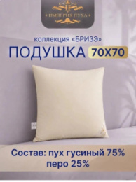 Подушка 68х68см Гусиный пух 75% / перо 25% (хлопок 100%, кант) бежевая, в сумке, Коллекция Бризэ Империя пуха ИП141