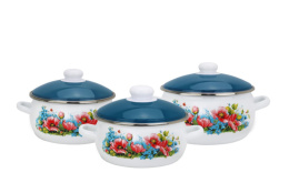 Эмаль набор посуды Магн 3 предм. кастрюли сферические с металл. крышками 2л, 3л, 4л Маки и незабудки Эмаль Магнитогорск 10-331/6