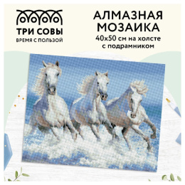 Алмазная мозаика на подрамнике 40х50см Белая тройка лошадей Три совы АМП4050_47618
