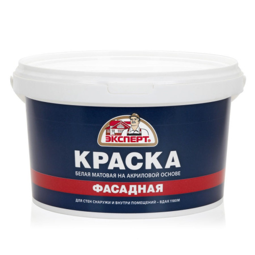 Краска водно-дисперсионная акриловая фасадная белая матовая  3кг Эксперт