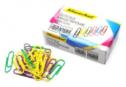 Скрепки 33мм 100шт. Silwerhof, металлические, пластиковая оболочка, ассорти 1162647