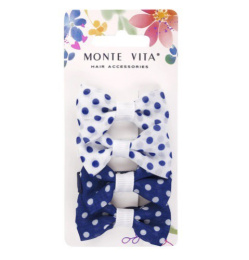Заколки для волос Monte Vita набор  4шт. на зажиме с бантиком 5х2,5см, синий в белый горошек 457108