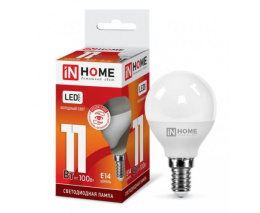 Лампа светодиодная 11Вт (эквивалент 100Вт) 230В E14 6500К холодный свет шар In Home LED-P45-ШАР-VC 4929