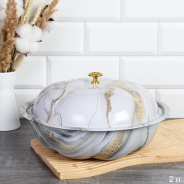 Чаша металлическая с крышкой 2,0л d-28см эмаль Белый мрамор WW-458/746458